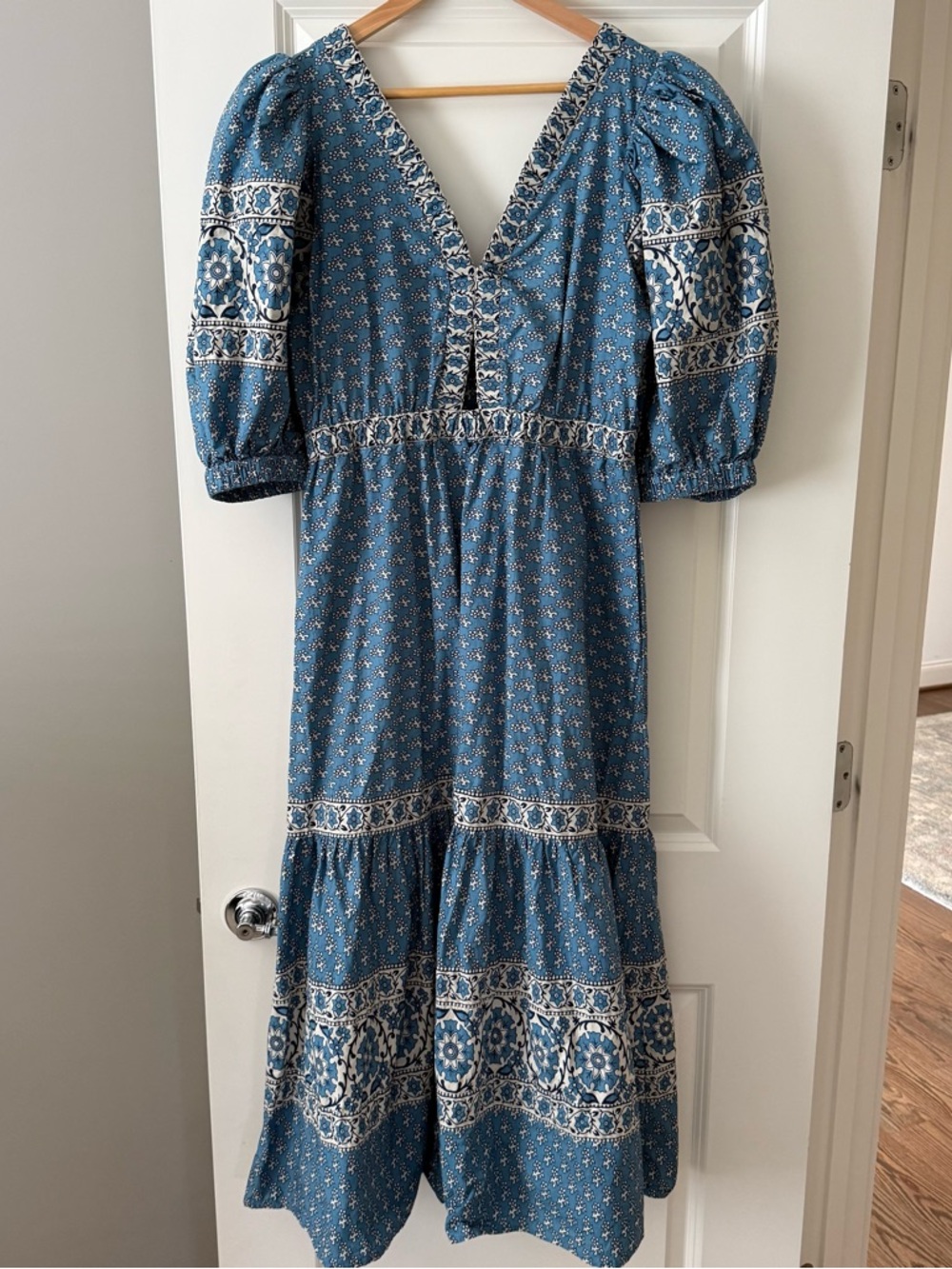 Sea NY Fernanda Cotton Cut-Out Puff Sleeve Midi Dress